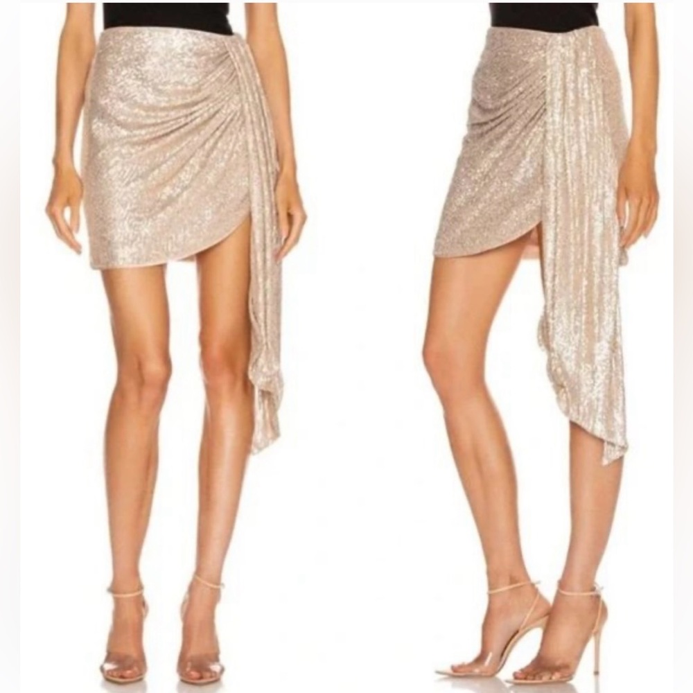 NEW! Jonathan Simkhai Sequin Draped Front Mini Skirt in Champagne